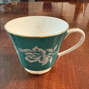 Vintage Aynsley Turquoise Green Tea Cup White Roses Fine Bone China